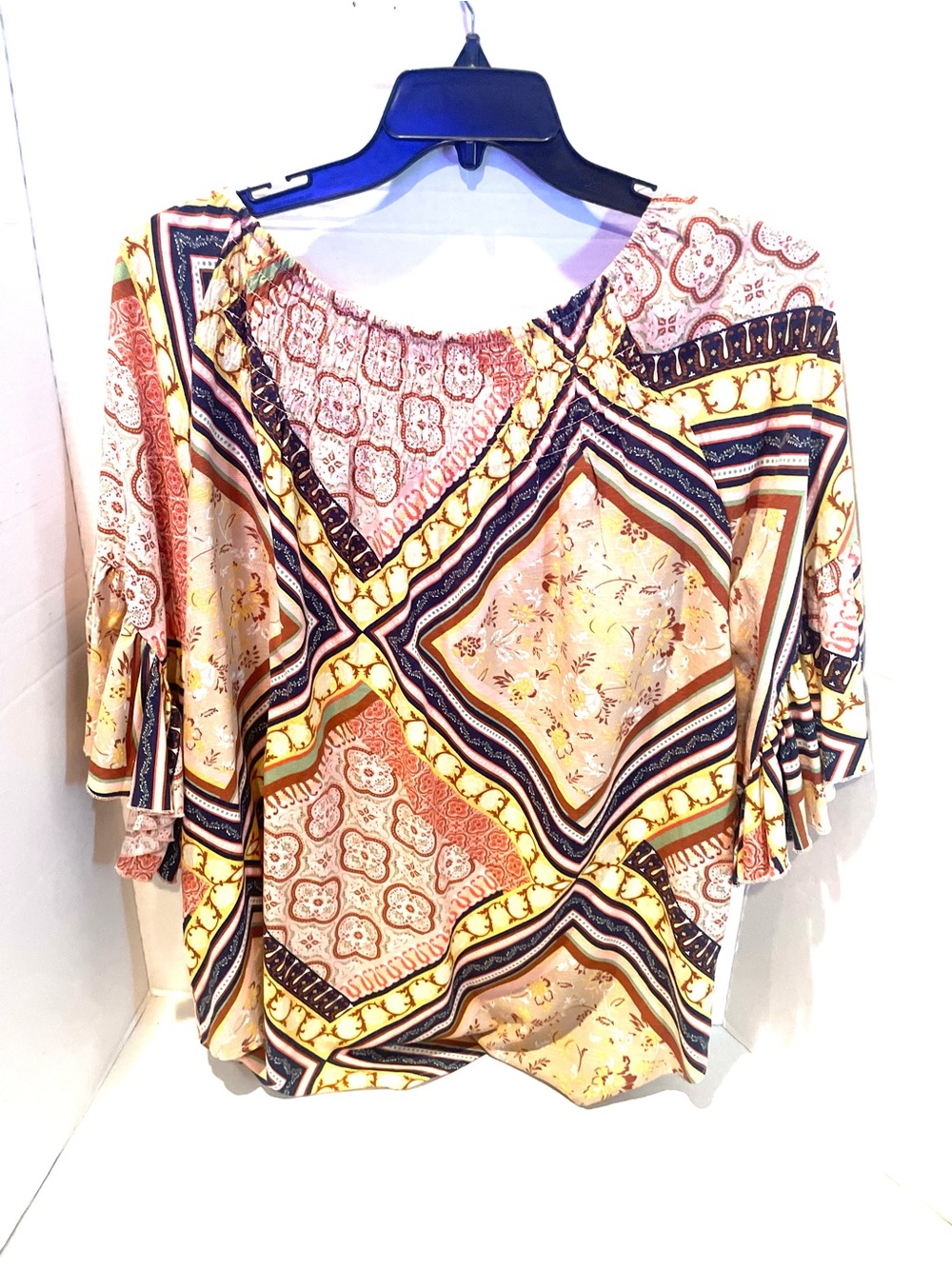 Boho Patchwork Peasant Blouse Flutter Sleeve XL | Cato - Picture 9 of 11